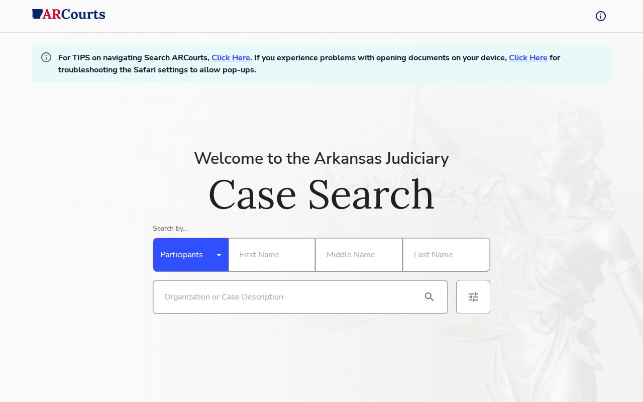 Search ARCourts case lookup surface