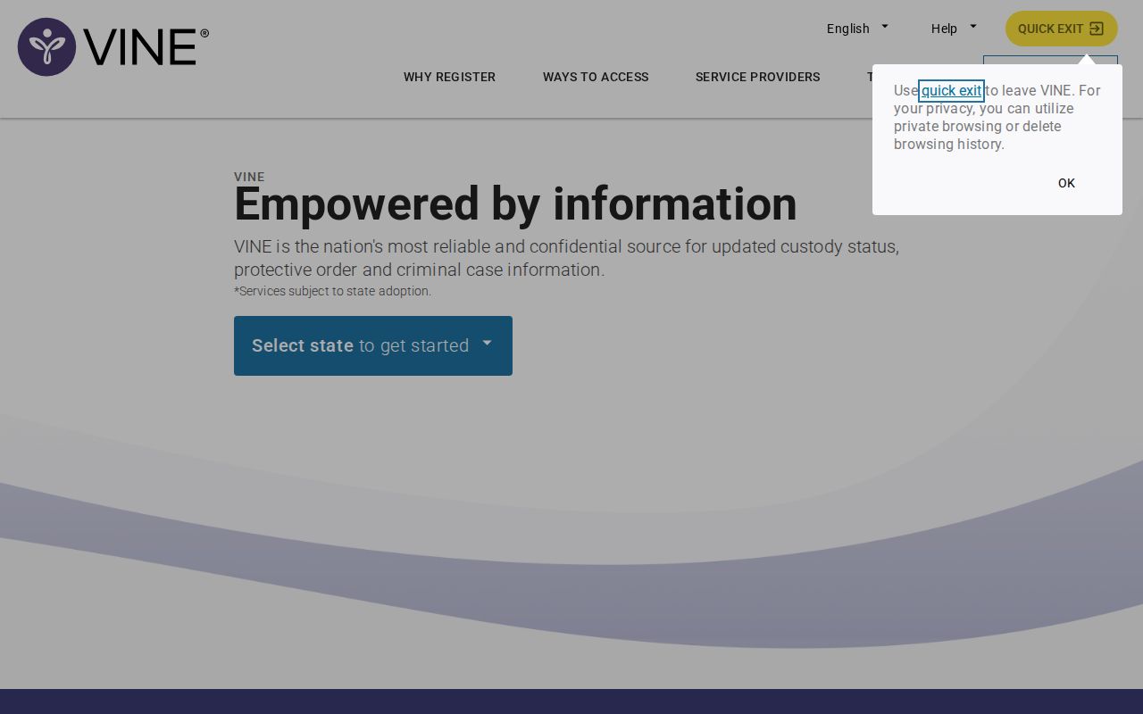 Perry County VINELink custody alert registration interface